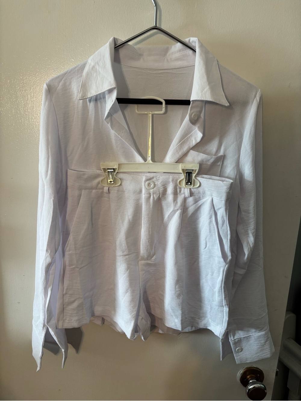White Women's Button-Up Shirt - Short Set Unbranded